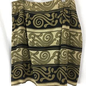 FU DA Silk Wrap Skirt in Olive, Yellow and Black.